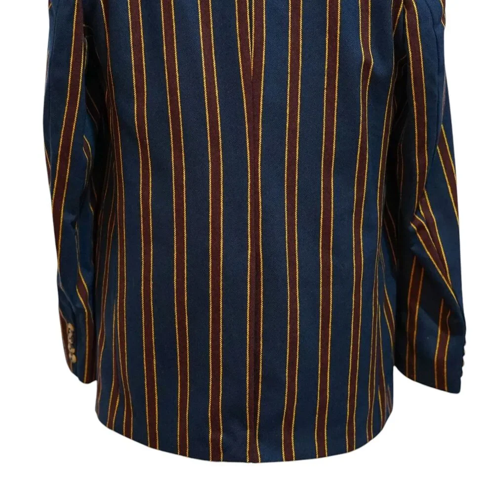 Mens Lambswool Sport Coat 44R Navy Burgundy Gold Striped Blazer 2 Button Wedding